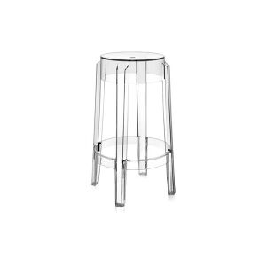 KARTELL Tabouret haut - CHARLES GHOST Polycarbonate Cristal Diam base 46cm,  Diam assise 29cm,  H 65cm - Publicité