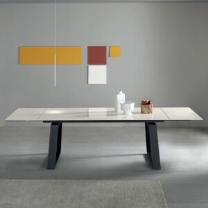 Viadurini Living Table Extensible 3 m Plateau CÃ©ramique Brillante Pieds MÃ©tal - Papusca