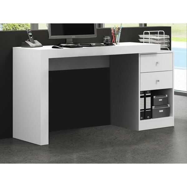 Vente-unique Bureau extensible 2 tiroirs et 1 niche - Coloris : Blanc - EVAN