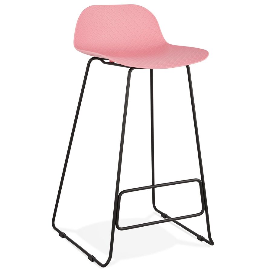 Tabouret de bar design 'BABYLOS' rose avec pieds en métal noir