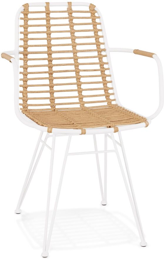 Chaise avec accoudoirs 'BASTIA' en rotin couleur naturelle et métal blanc