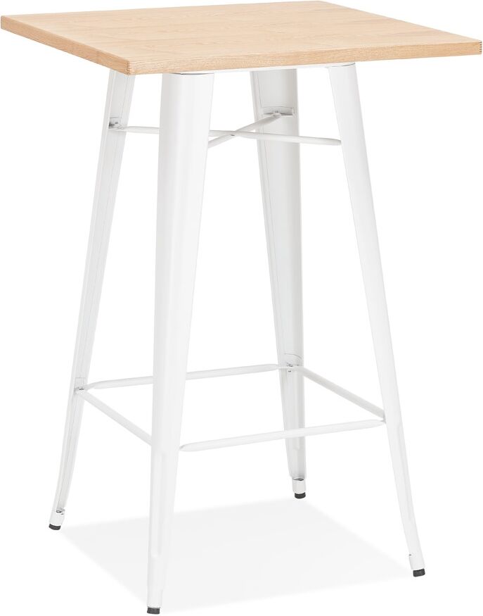 Table haute style industriel 'DARIUS' en bois clair et pieds en métal blanc