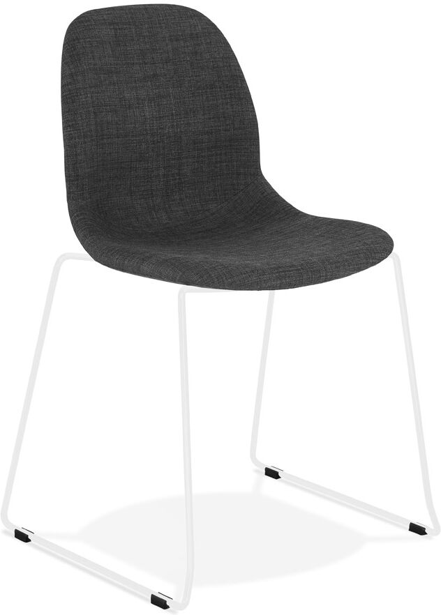 Chaise design 'DISTRIKT' en tissu gris foncé avec pieds en métal blanc