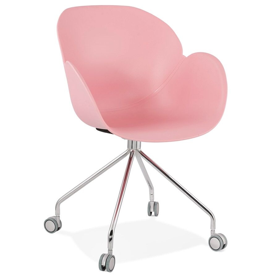 Chaise de bureau design 'JEFF' rose sur roulettes