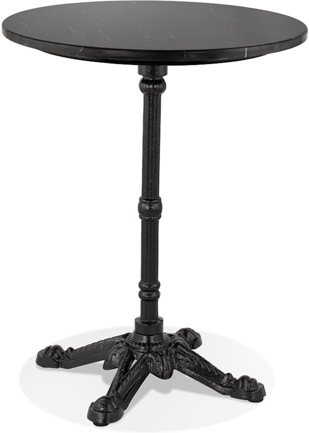 Alterego Petite table bistrot ronde 'MARAY' style rustique en pierre effet marbre et métal noir - Ø 60 cm