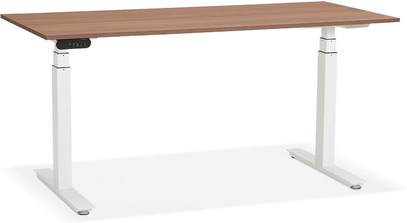 Bureau réglable en hauteur électrique 'TRONIK' blanc avec plateau en bois finition Noyer - 160x80 cm