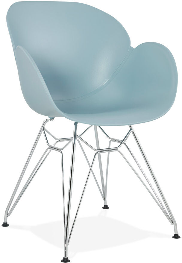 Chaise moderne 'UNAMI' bleue en matière plastique avec pieds en métal chromé