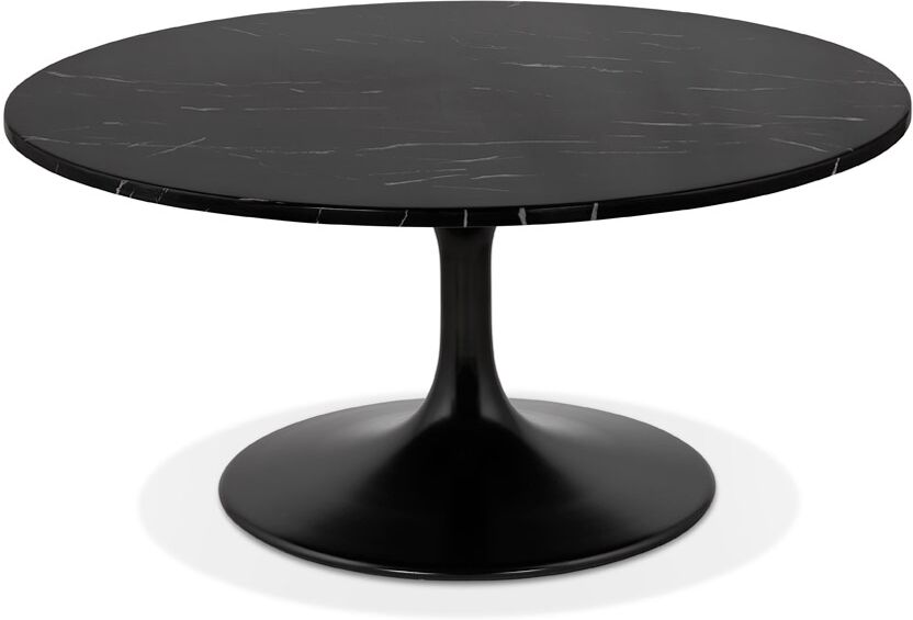 Table basse de salon 'URSUS MINI' noire en pierre effet marbre avec un pied central