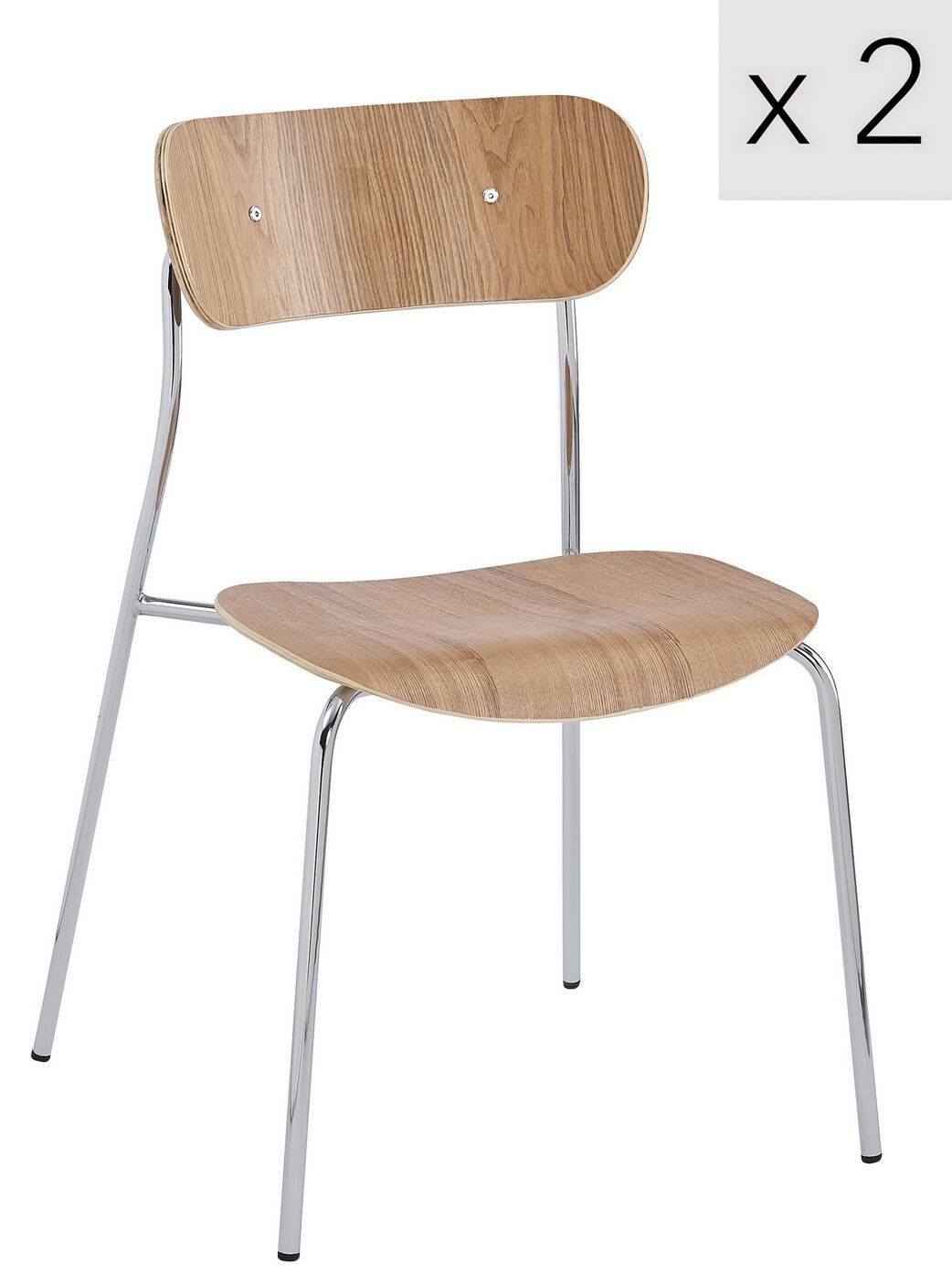 Nordlys Lot de 2 chaises industrielles en métal et bois de fresne Marron 46x76x42cm