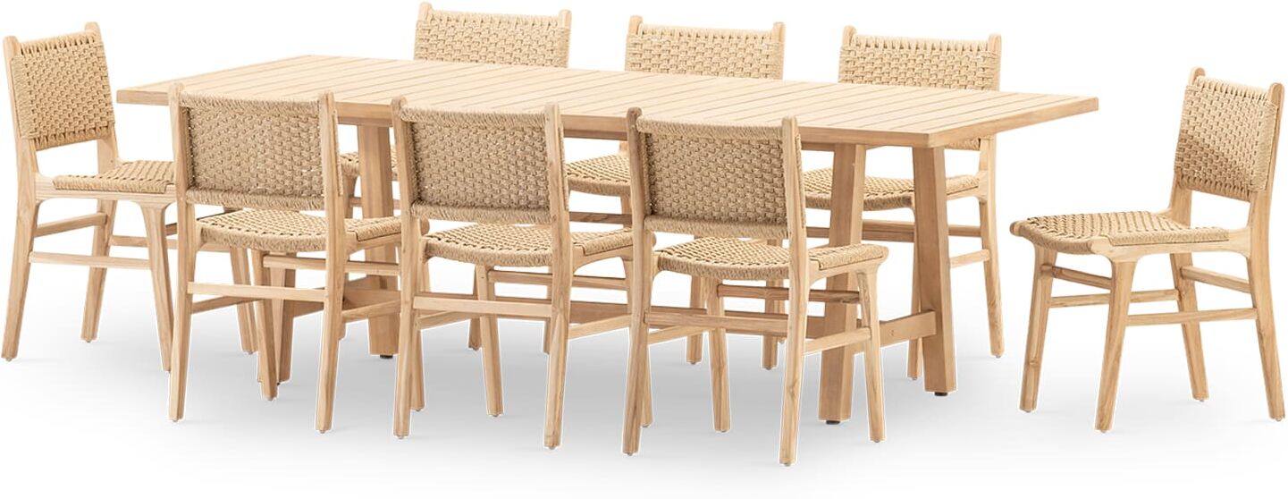 Defora Home Set de repas 8p table en bois 230x100 Beige 230x75x100cm