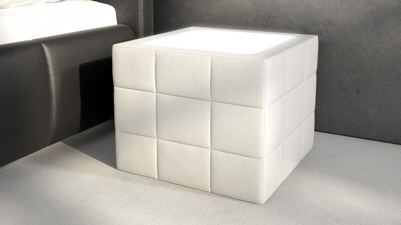 gdegdesign Chevet design lumineux carré simili cuir blanc - Shelton