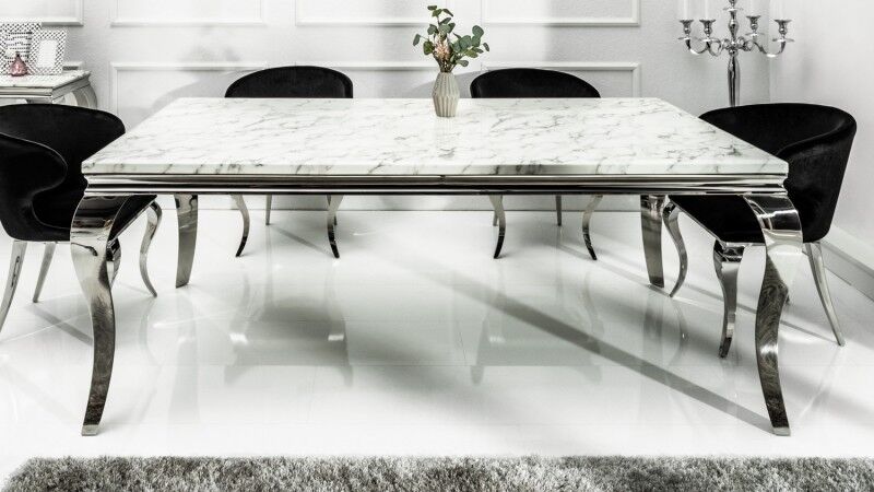 gdegdesign Table à manger baroque rectangulaire plateau marbre blanc 200 cm - Zita