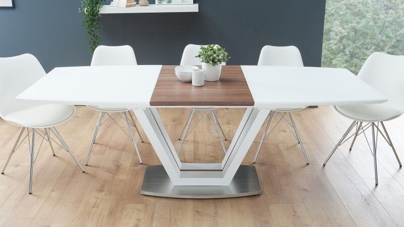 gdegdesign Table à manger extensible laqué blanc mat et bois 160 220 cm - Onnig