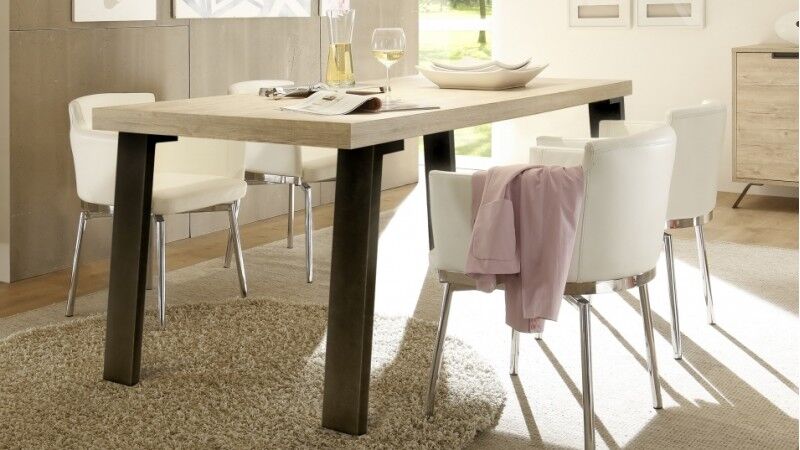 gdegdesign Table à manger rectangulaire bois clair et métal - Vram