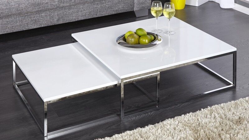 gdegdesign Table basse gigogne carrée laquée blanche et chromée - Wim