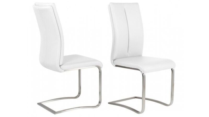 gdegdesign Chaise design simili cuir blanc et métal brossé - Milano