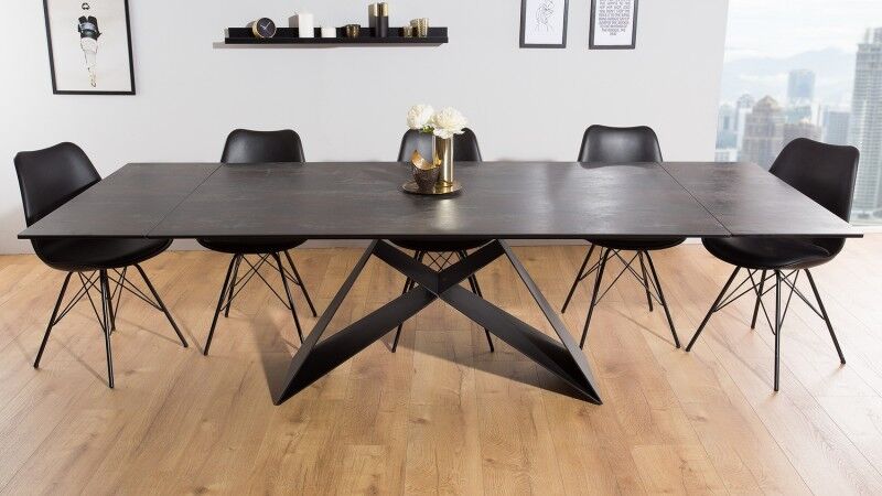 gdegdesign Table à manger extensible lave foncé piétement noir 180 260 cm - Séville