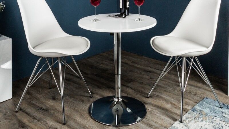 gdegdesign Table haute de bar ou mange debout blanc avec piétement métal chromé - Izola
