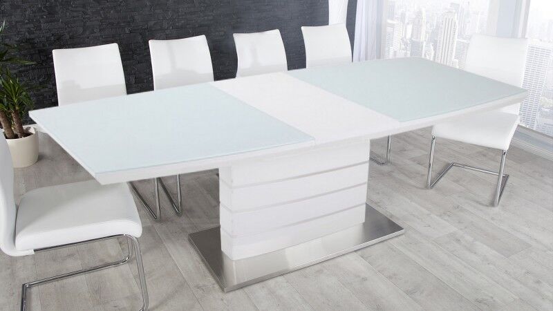 gdegdesign Table à manger extensible laqué blanc et verre 140 180 cm - Maja