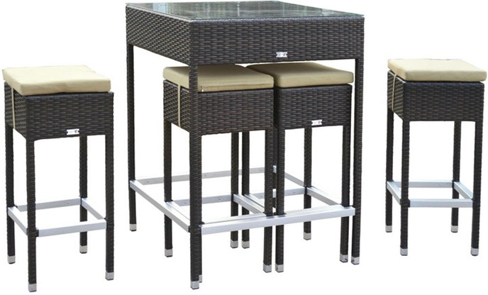 gdegdesign Table haute de jardin + 4 tabourets de bar - Mesa