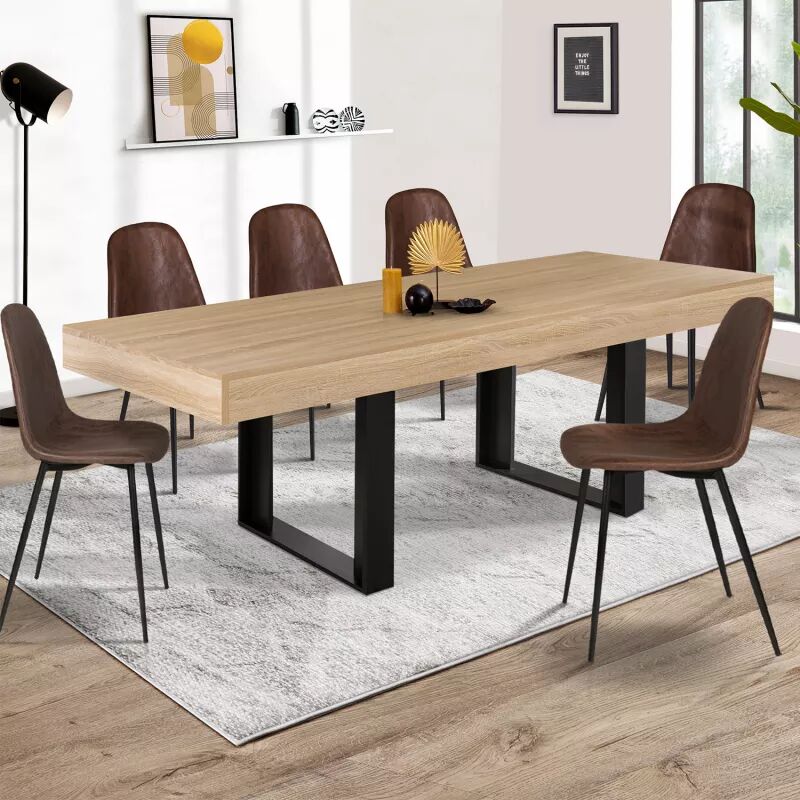 IDMarket Table à manger bois et noir 200 cm