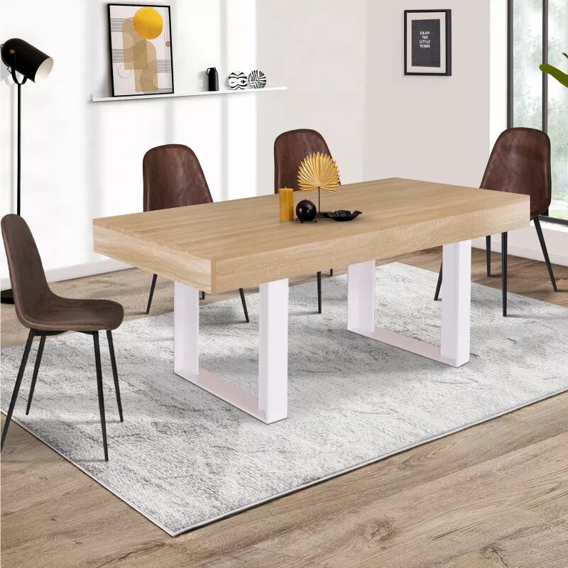 IDMarket Table à manger bois 6 personnes pieds blancs