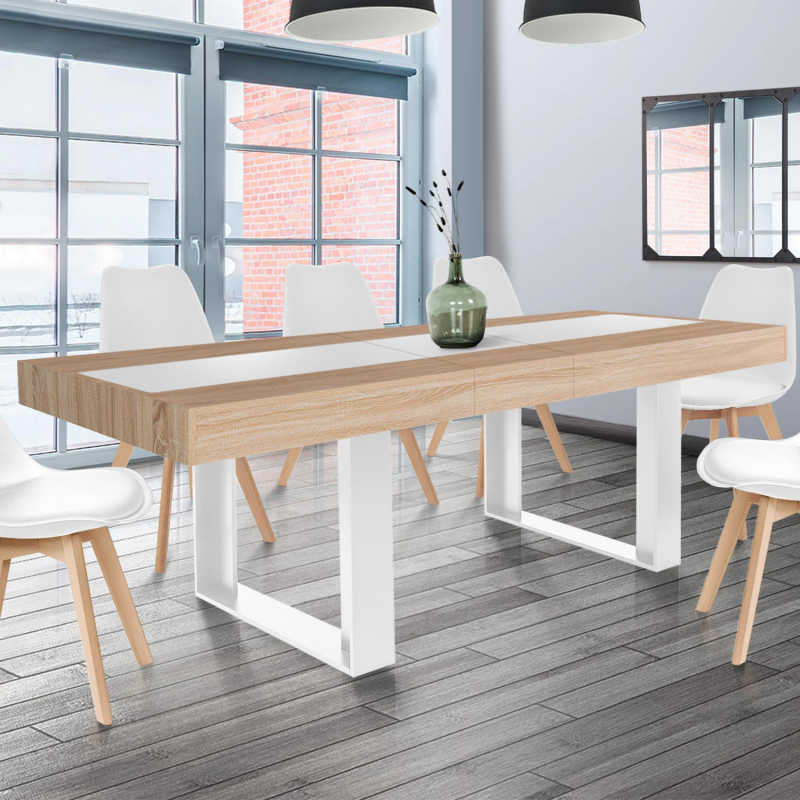 IDMarket Table extensible 6 à 10 personnes bois et blanc