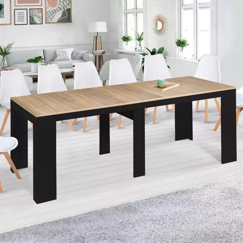 IDMarket Table console extensible 14 personnes bois noir et façon hêtre