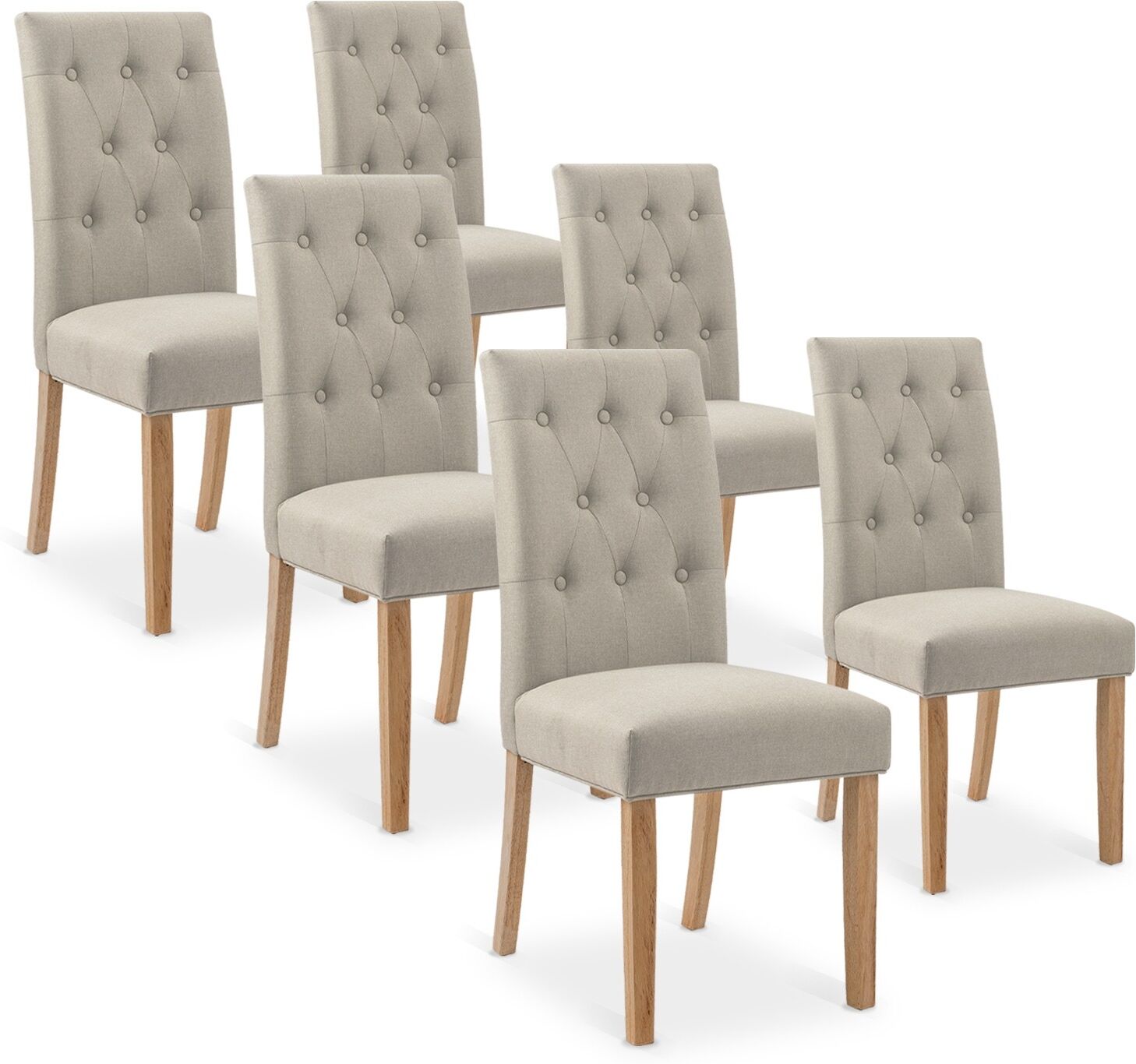 Lot de 6 chaises capitonnées Gaya tissu beige