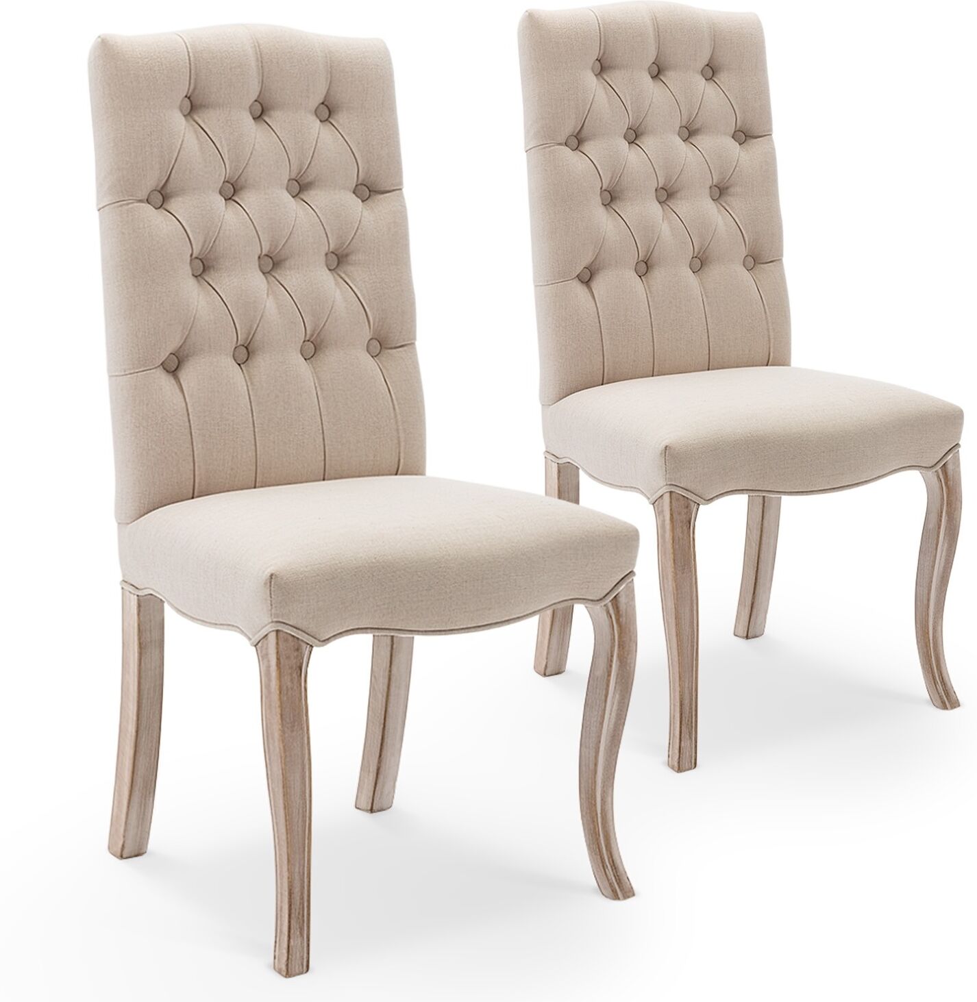 Lot de 2 chaises capitonnees Jade tissu beige