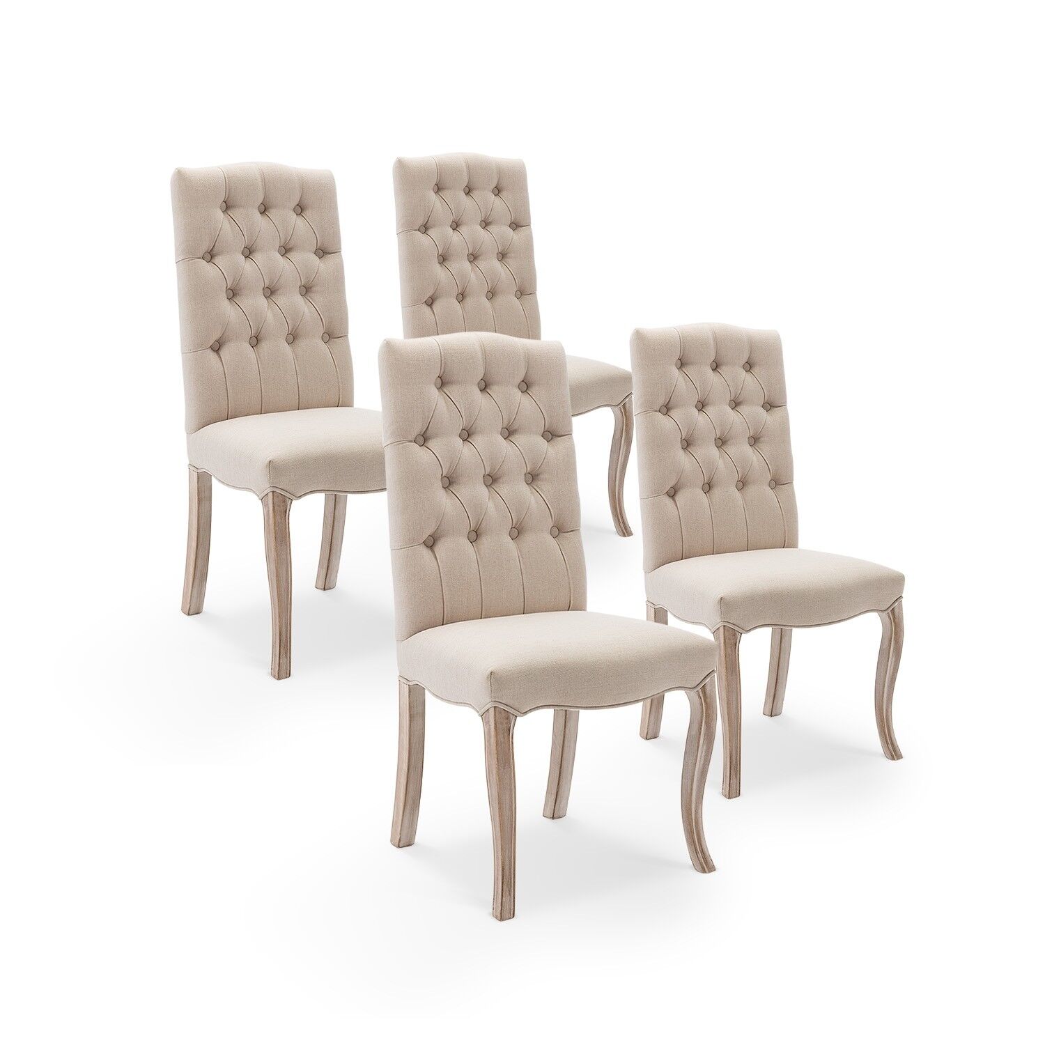 IntenseDeco Lot de 4 chaises capitonnées Jade tissu beige