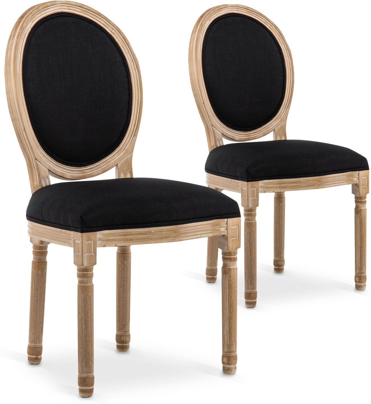 Lot de 2 chaises médaillon Louis XVI tissu Noir