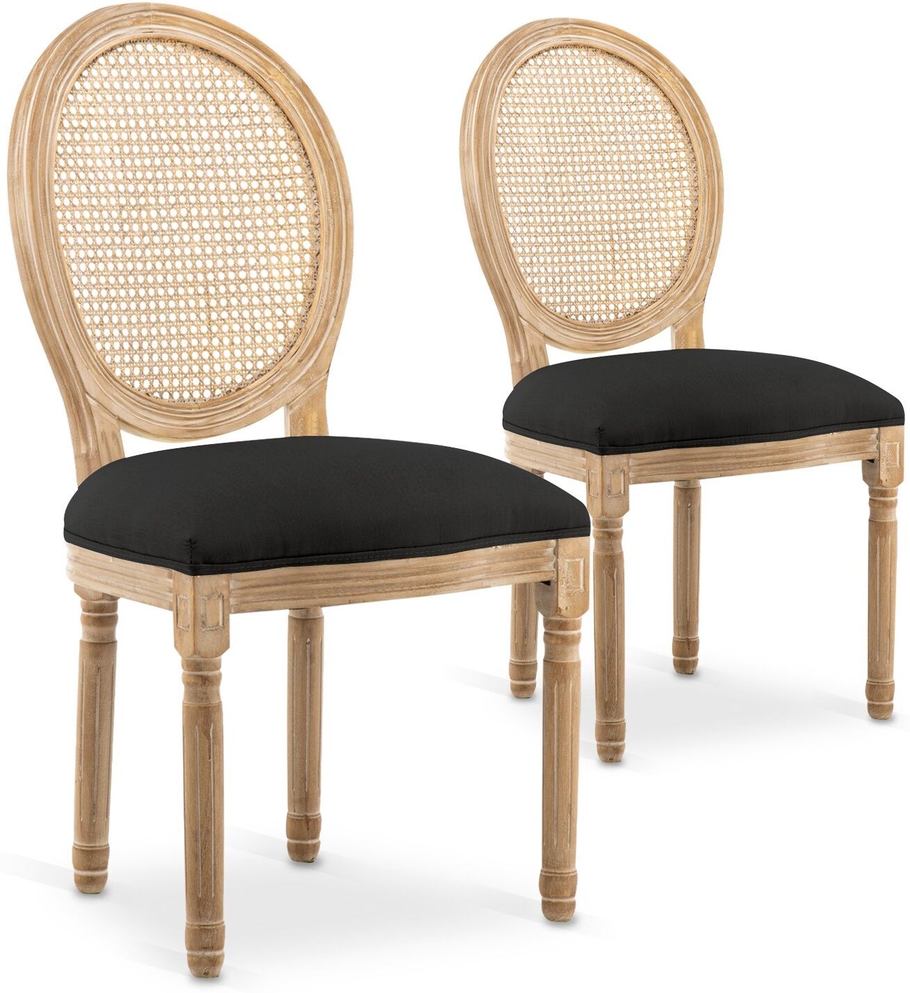 Lot de 2 chaises médaillon Louis XVI Cannage Rotin tissu Noir