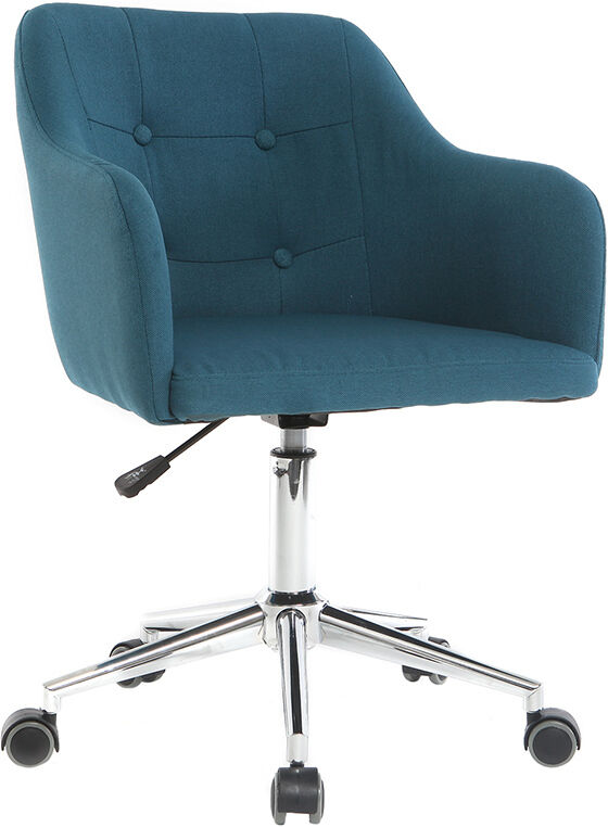 Miliboo Chaise de bureau à roulettes capitonnée en tissu bleu canard et acier chromé BALTIK