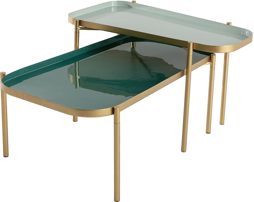 Miliboo Tables basses gigognes design laquées vert et doré (lot de 2) ZURIA