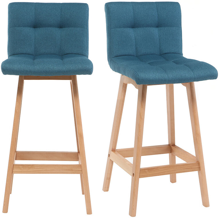 Miliboo Tabourets de bar bois et bleu canard H65 cm (lot de 2) KLARIS