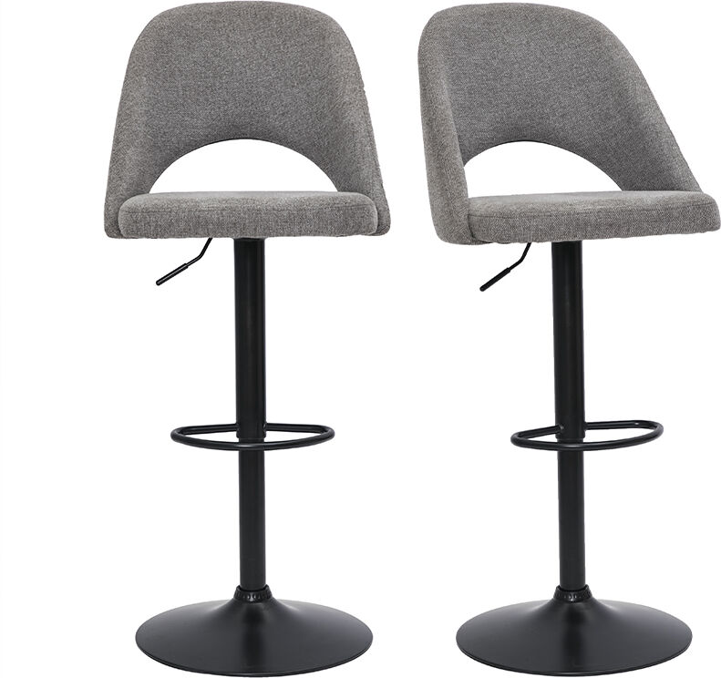 Miliboo Tabourets de bar relevables tissu effet velours texturé gris et métal noir (lot de 2) COSETTE