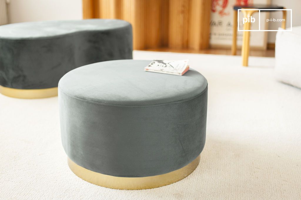 PIB Grand pouf en laiton et velours Dallas