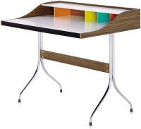 VITRA Bureau - HOME DESK L 99cm x P 72,3cm x H 74-86,7cm Piètement tube métallique chromé, Plateau stratifié, Cadre noyer plaqué