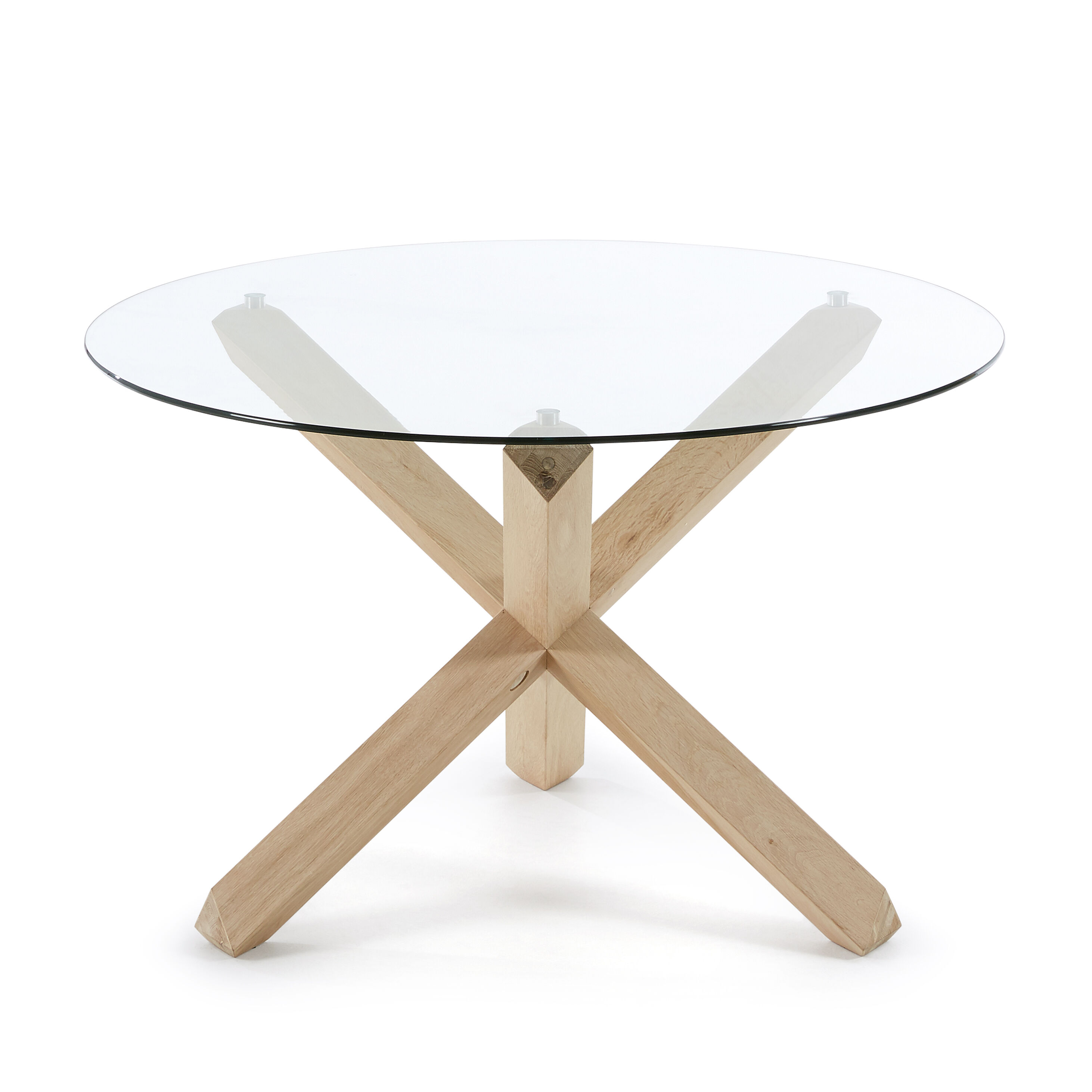 Kave Home Lotus round glass table with solid oak legs Ø 120 cm