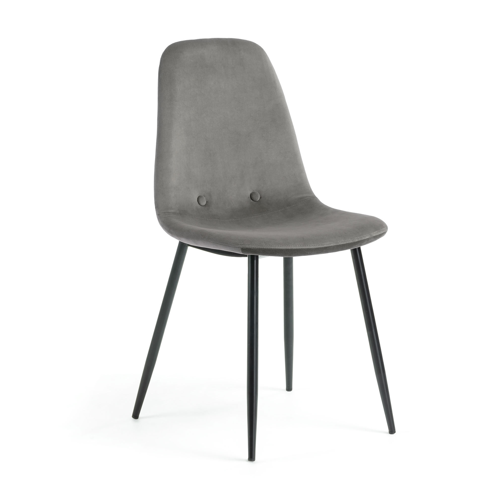 Kave Home Yaren grey velvet chair with steel legs with black finish