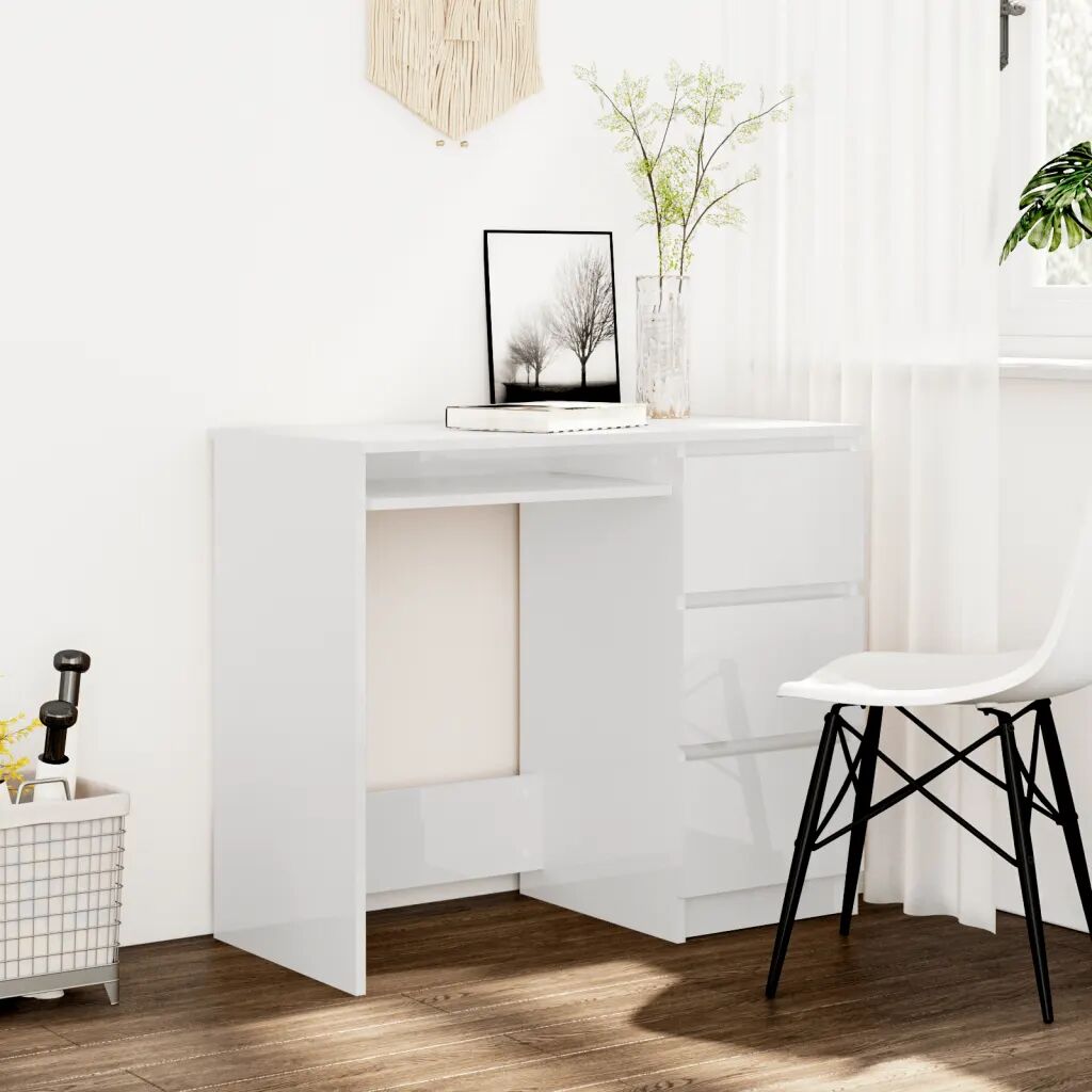 vidaXL Desk High Gloss White 90x45x76 cm Chipboard