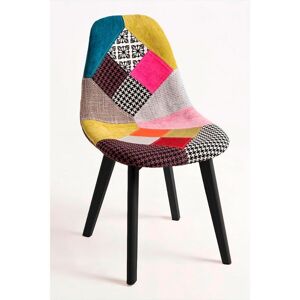 Toscohome Sedia in tessuto patchwork con gambe in legno colore nero - Mab