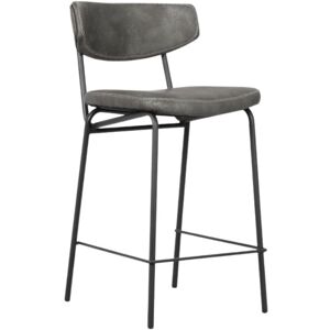 Toscohome Sgabello in ecopelle colore grigio vintage con gambe in metallo nero - Callisto