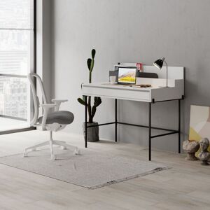 Toscohome Scrivania in legno 60x110 cm colore bianco con dettagli antracite e gambe colore nero - Leila