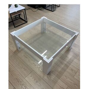 Toscohome Tavolino da salotto 88,5x81 cm colore bianco con doppio ripiano in vetro - Homy