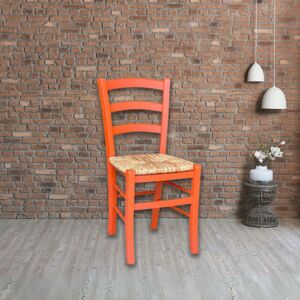 Toscohome Sedia in legno di faggio con seduta paglia colore anilina arancio - Venezia