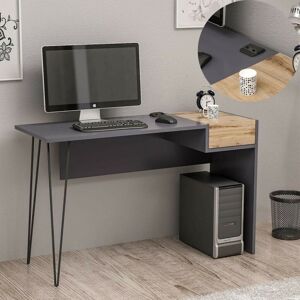 Toscohome Scrivania in legno 121x76H cm con porte usb colore antracite e noce - Candy