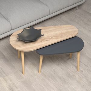 Toscohome Doppio tavolino colore rovere sonoma e antracite con gambe in legno - Pear