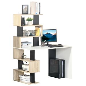 Homcom Scrivania con Libreria per Camera, Scrivania Porta PC in Legno Multicolore, 120x60x148cm